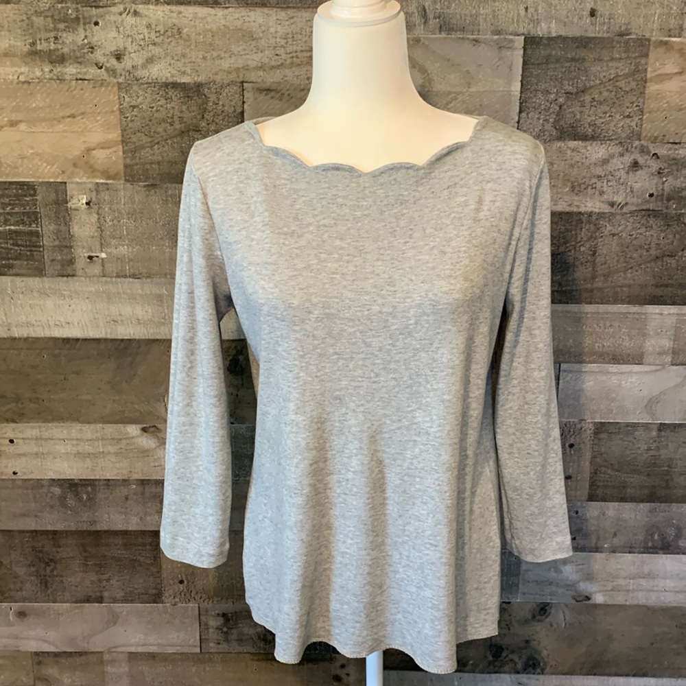 J. Crew Long Sleeve scalloped boatneck top Size M
